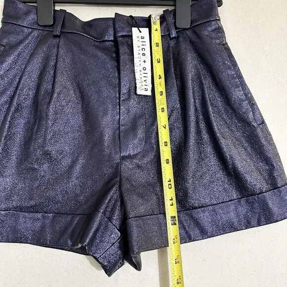NEW $275 Alice & Oliva Conry Women Size 2 Pleated Faux Leather Shorts Party